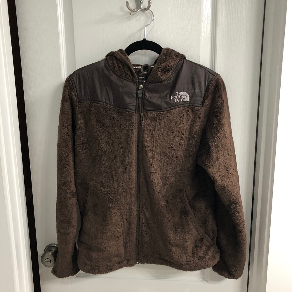 Brown North Face hooded jacket